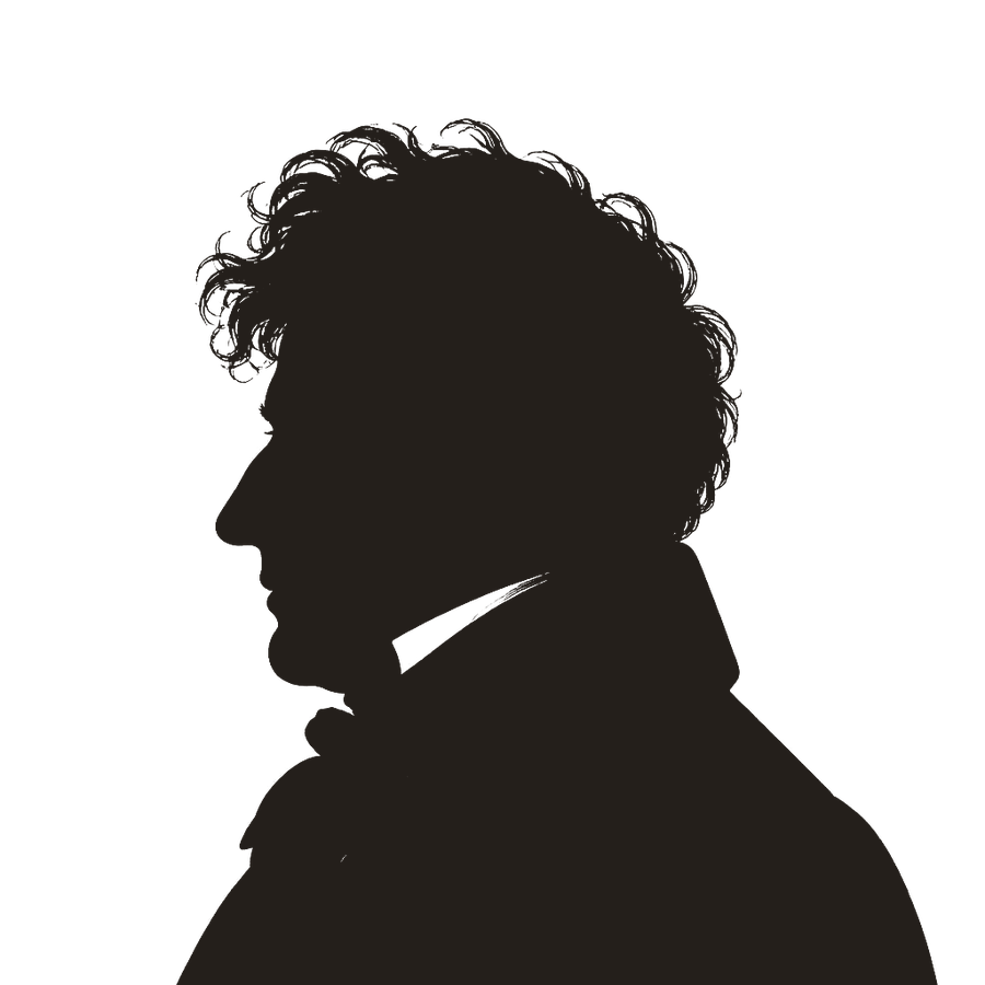 Silhouette portrait of François-René de Chateaubriand in profile, standing in for a photograph